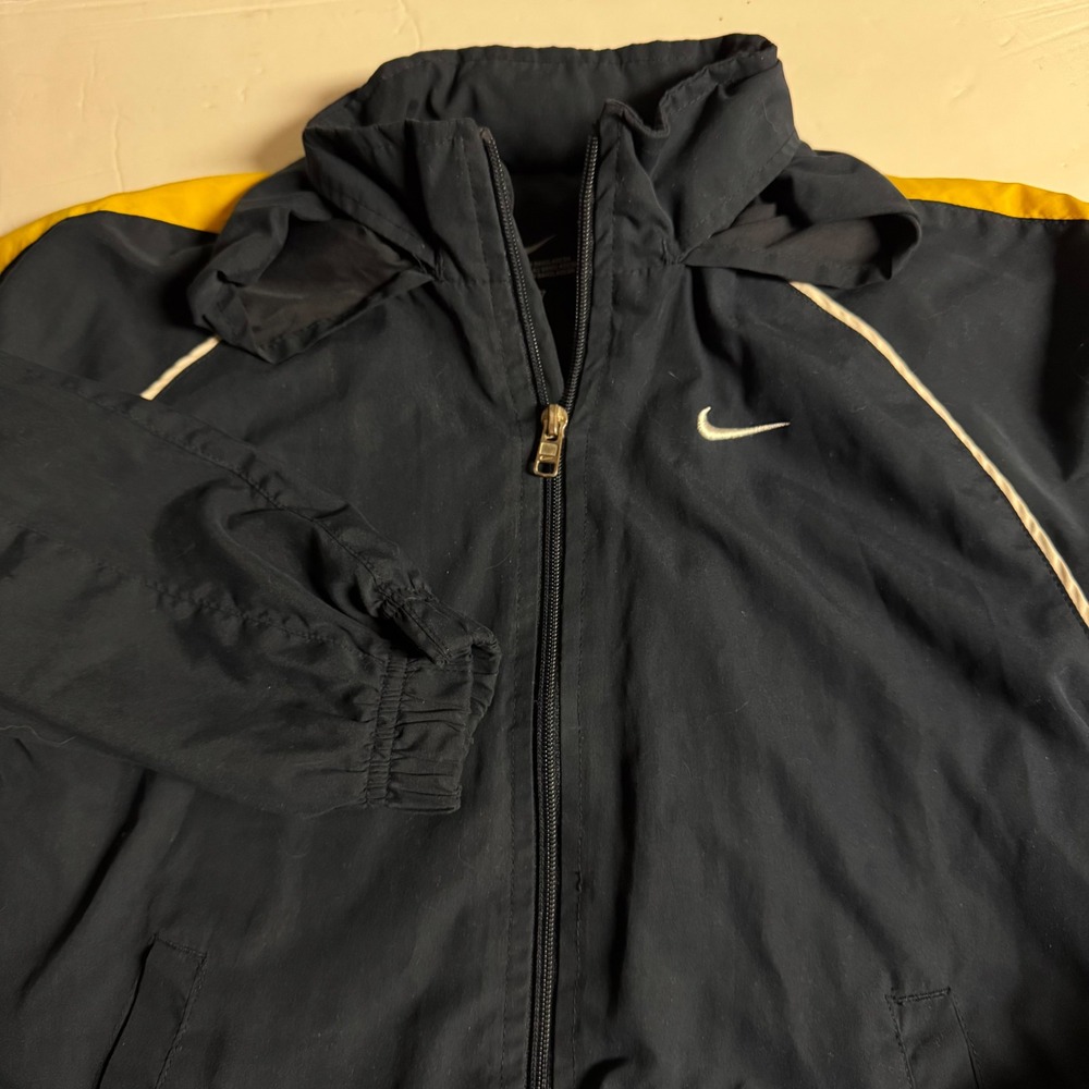 Nike Kids Navy Yellow White Track Jacket Hooded Zip Up Polyester Size 7